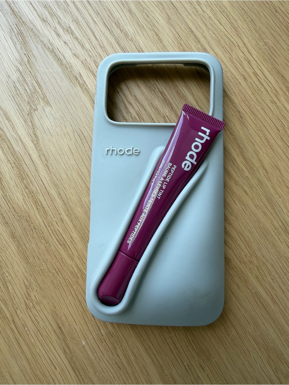 RHODE Silicone Phone Case in Light Gray with Burgundy Accent Tube